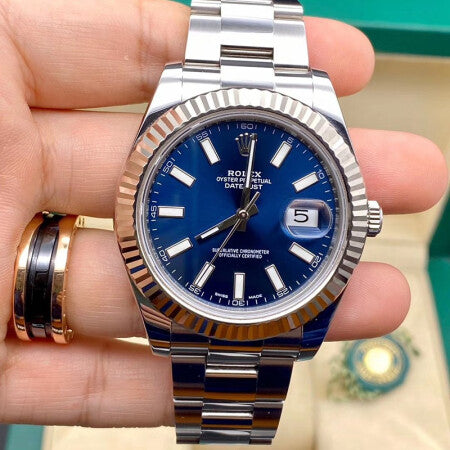 Replica Automatic Watch for Men DateJust Silver Blue Dial 41mm