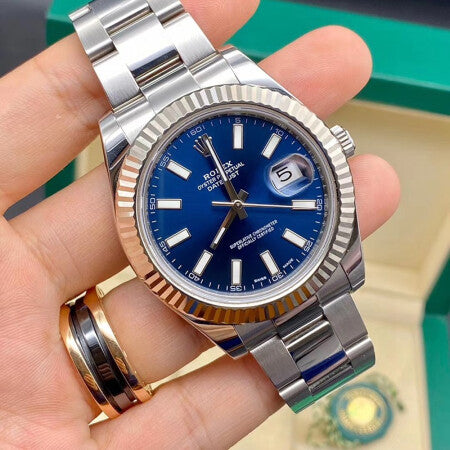 Replica Automatic Watch for Men DateJust Silver Blue Dial 41mm